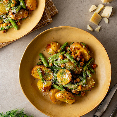 Romige aardappelsalade met sperzieboontjes