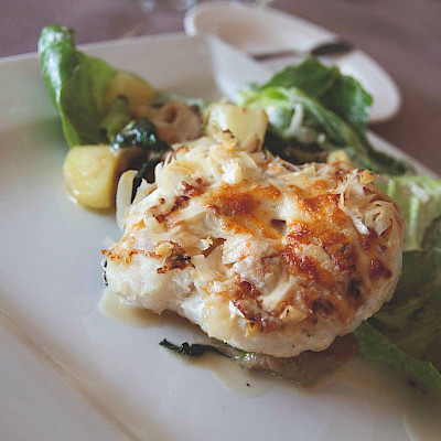 Gegratineerde kabeljauw met gewokte groente