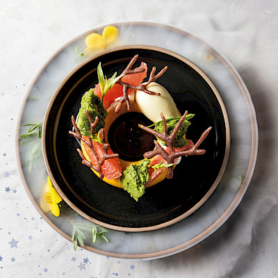 Kerstrecept: Grapefruit met witte chocolade en kerrie (Steyn Dullens Patisserie)