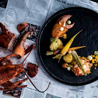 In gerookte boter gegaarde kreeft